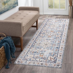 Washable Area Rug for Bedroom Vintage Low Pile Carpet Non-Slip Stain-Resistant No-Shedding Distressed Orange Dining Rugs - 1 of 4