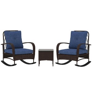 Resenkos 3 Pieces Wicker Patio Furniture Set, A Square Garden Table And Two Rocking Chairs, Gray - 1 of 4