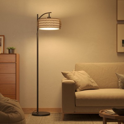 SUGIFT Modern Farmhouse Floor Lamp with Dual Shades, Smart LED Bulb, Remote Control, and Dimmable Light