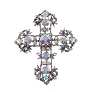 Anna-Kaci Antique Silvery Tone Multi Rhinestones Colorful Holy Cross Brooch Pin - 1 of 4