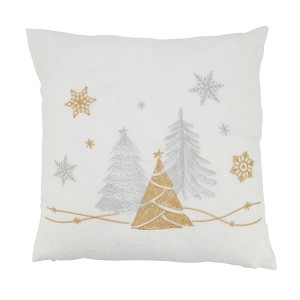 Saro Lifestyle Seasonal Splendor Christmas Trees and Snowflakes Throw Pillow Cover, 18", White - 1 of 3