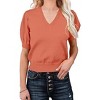 Clearlove Women's V Neck Puff Sleeve Short Sleeve Knit Top Lightweight Solid Color Basic Casual Pullover Shirt Sweater - 2 of 4
