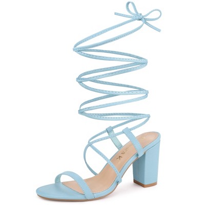 Allegra K Women's Strappy One Strap Lace Up Chunky Heels Sandals