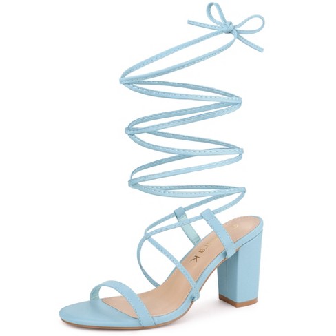 Allegra K Women's Strappy One Strap Lace Up Chunky Heels Sandals Sky Blue 7  : Target