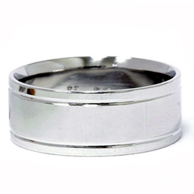 Pompeii3 Platinum 8mm High Polished Double Inlay Band Men's Wedding RIng, 2 of 5