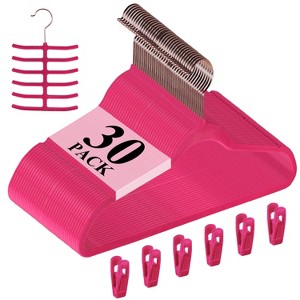 VECELO 25/30/50/60/100 pk Velvet Clothes Hangers Non Slip & Space-Saving Clothes Hangers with Finger Clips & Tie Rack 9 Color - 1 of 4