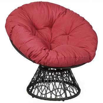 Costway Rattan Papasan Chair Ergonomic Chair 360-degree Swivel Soft Cushion Garden Red\ Black\Green