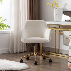 Modern Velvet Swivel Desk Chair, Height Adjustable 360 Degree Swivel Office Chair With Metal Legs, Upholstered Makeup Vanity Armchair With Back - 1 of 4