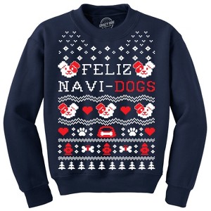 Crew Neck Sweatshirt Feliz Navi Dogs  Funny Holiday Christmas Ugly Sweater Animal Lover - Crazy Dog Crew Neck Sweatshirt - 1 of 4
