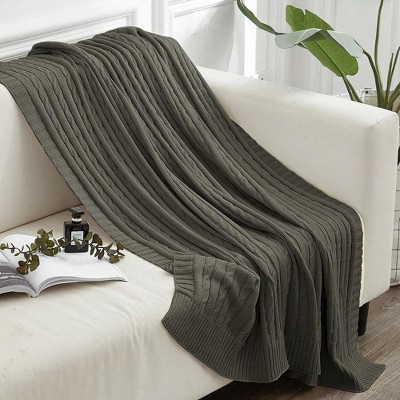 Cotton Cable Knit Twin Blanket, Super Soft Warm Knitted Blanket, 60x80 Inches, Gray - NTBAY