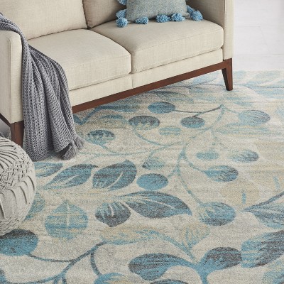 Elysian Fields Ivory & Turquoise Floral Synthetic Area Rug, 8'10" x 11'10"