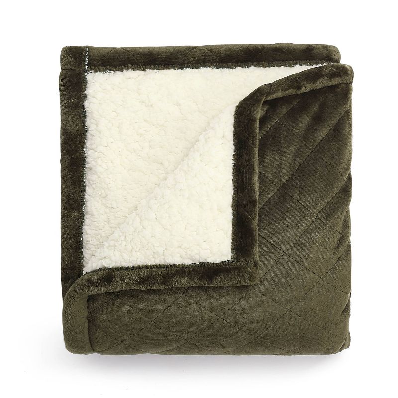 Sunbeam 50&#34; x 60&#34; Quilted Nordic Velvet Reverse Shearling Heated Throw Electric Blanket Olive, 3 of 9
