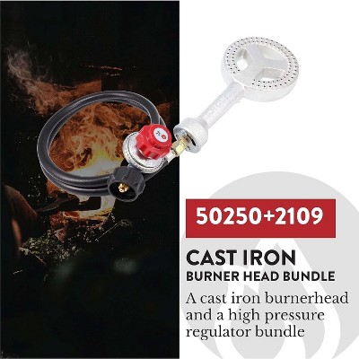 GasOne High Pressure Cast-Iron Burner Head with Brass Fitting Orifice with 0-20 Psi High Pressure Regulator & Hose Complete Kit
