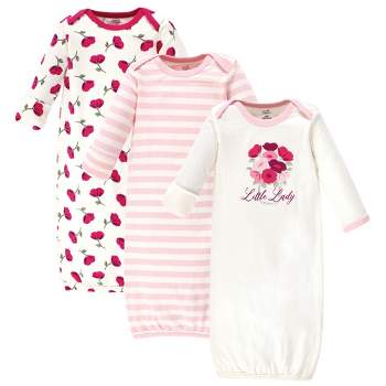 Touched by Nature Baby Girl Organic Cotton Long-Sleeve Gowns 3pk, Petals, 0-6 Months