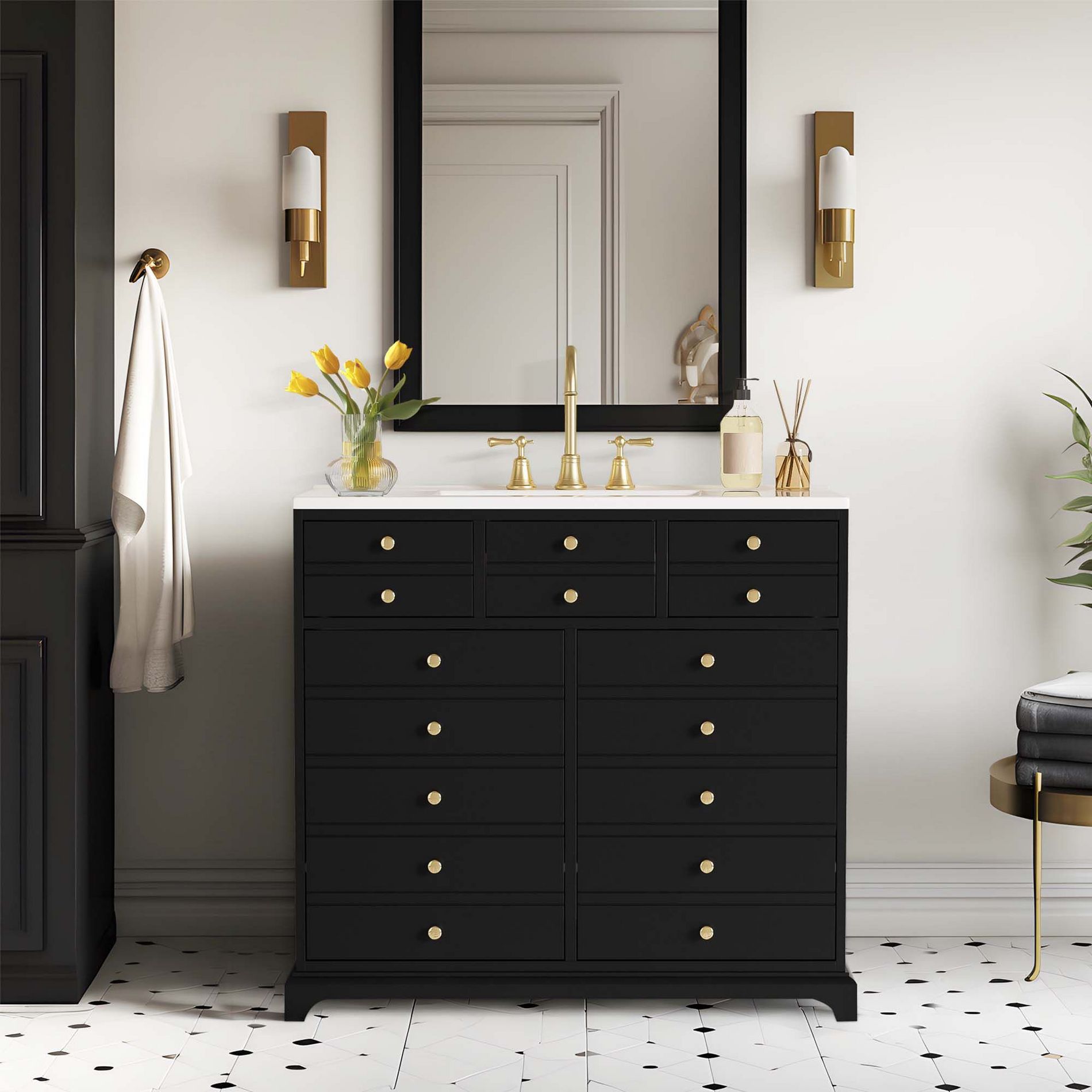 NicBex 36" Bathroom Vanity with Sink, Bathroom Storage Cabinet, 2 Drawers and 2 Spacious Cabinets with Shelf for Bathroom, Black