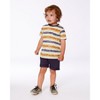 Deux par Deux Boy Printed Organic Cotton Tee Navy Striped, Orange, and Lime Green - 3 of 4