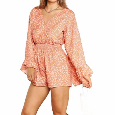 Women's Printed Flare Sleeve Surplice Romper - Double Take