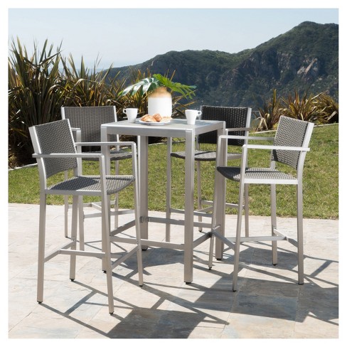 Cape Coral 5pc All Weather Wicker Metal Patio Bar Set Gray