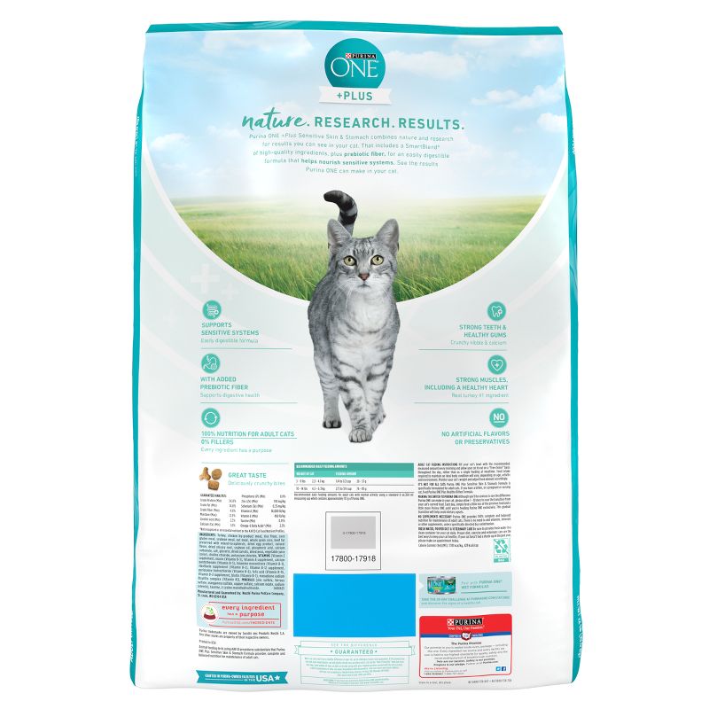 Purina ONE Sensitive Skin &#38; Stomach Natural Turkey Flavor Dry Cat Food - 22lbs, 4 of 9