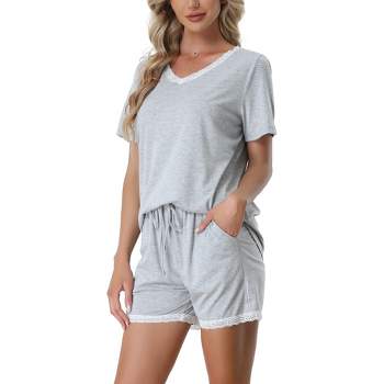 cheibear Women's Sleepwear Lounge Soft Nightwear with Pockets Shorts Sleeve 2 Pcs Pajama Set