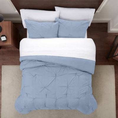 3pc Full/Queen Simply Clean Pleated Comforter Set Light Blue - Serta