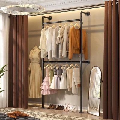Aheaplus 3.5-13FT Reversible Pipe Clothing Rack for Hanging Clothes, Corner Wall Mounted Closet System