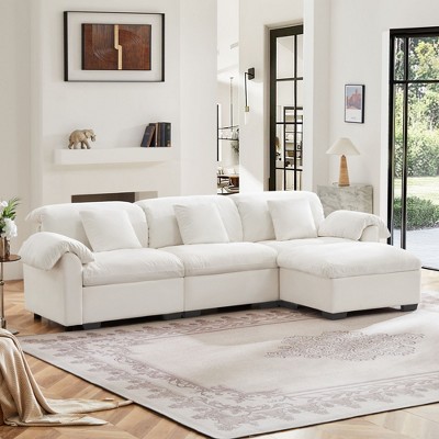 Modern Velvet L-Shaped Sectional Sofa with Storage Seats and Ottoman, 3-Seater with Reversible Ottoman, Plush Armrest Couch for Living Room