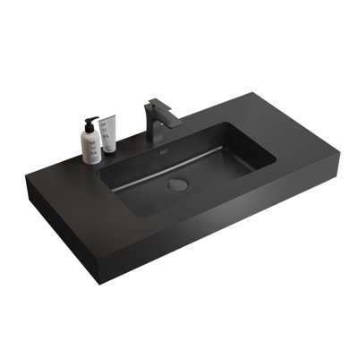 Vynxaria 35.8"L x 18.1"W Matte Black Quartz Bathroom Sink Integrated Basin with Overflow