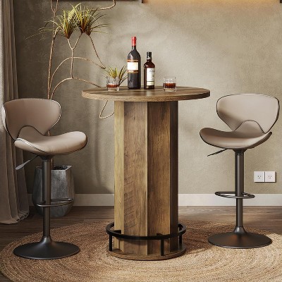 Tribesigns 39.4" Round Bar Table, Wooden Bistro Pub Table with Round Metal Footrest,  for Dining Living Room, Apartment, Rustic Brown