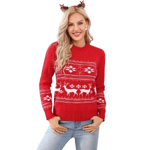 Family Matching Christmas Sweater Reindeer Snowflakes Knitted Ugly Crew Neck Pullover for Women/Men/Kids - 1 of 4