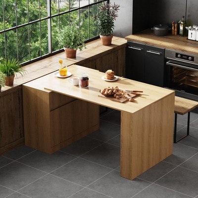 FUFU&GAGA Kitchen Island Extendable Wooden Desk Adjustable Tabletop Table