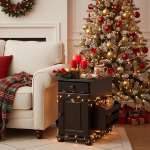 Homy Casa Vintage Flip Top End Table with USB Ports, Sofa Side Table with Cup Holders, Drawer & Bookshelf Storage, Living Room Accent Table - 1 of 4