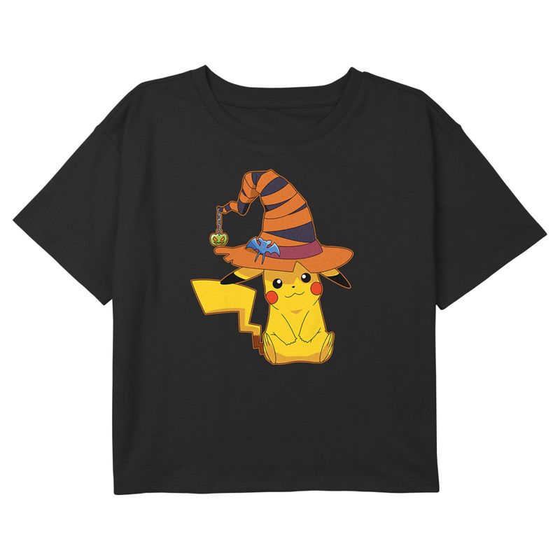 Girl's Pokemon Halloween Pikachu Witch Hat T-Shirt, 1 of 4