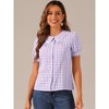 INSPIRE CHIC Women's Plaid Puff Short Sleeve Button Down Peter Pan Collar Shirt - 2 of 4