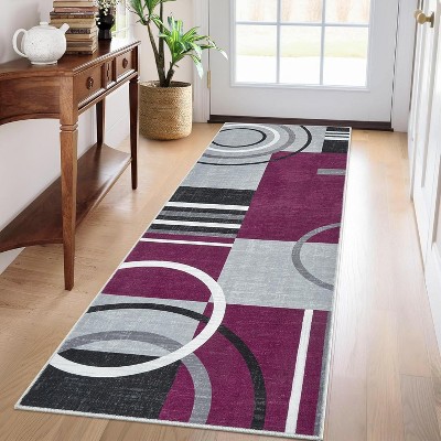 Abstract Kitchen Runner Rug, Washable Non-Slip Soft Low Pile Modern Geometric Indoor Carpet for Hallway Laundry Bathroom Bedroom