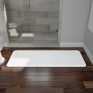 Microfiber Memory Foam Bathmat - Oversized Padded Nonslip Accent Rug for Bathroom, Kitchen, Laundry Room, Wave Pattern by Hastings Home (White) - 1 of 4
