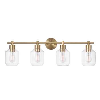 Cannes 4-Light Matte Brass Vanity Light with Clear Glass Shades - Globe Electric