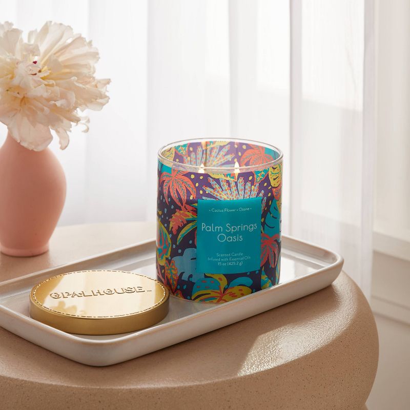 2-Wick Glass Jar 15oz Candle with Patterned Sleeve Palm Springs Oasis - Opalhouse&#8482;, 2 of 4