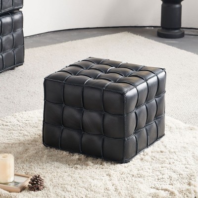 NicBex Modern 17.3" Square Ottoman Leather Small Footstools with Tufted for Bedroom and Living Room
