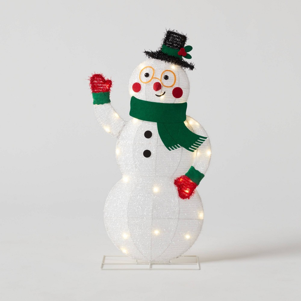 Photos - Floodlight / Street Light 28" LED Tinsel Snowman with Top Hat and Scarf Christmas Novelty Sculpture