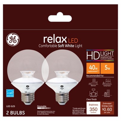 General Electric 40w 2pk G25 LED Bulb White