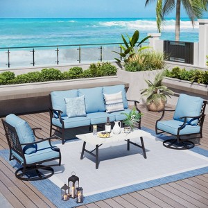Captiva Designs 4pc Patio Outdoor Conversation Set with Swivel Grid-back Chairs for Garden, Poolside, Backyard - 1 of 4