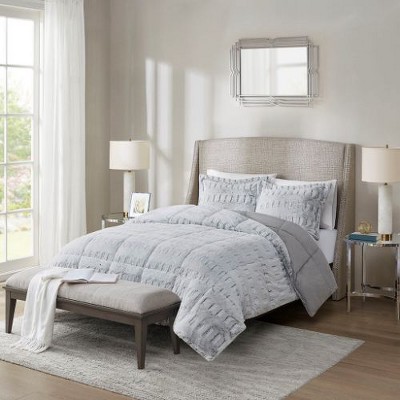 Sapphtopaz Print Long Faux Fur Twin/Twin XL Comforter Mini Set, Brushed Fur/Mink Reverse, 2-Piece Sheets Bedding Set with Sham
