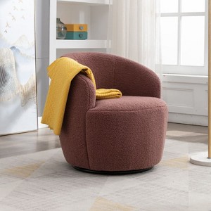 CAVINAS Teddy Fabric Swivel Accent Armchair, Barrel Chair with Ergonomic Backrest & Black Powder-Coated Metal Ring - 1 of 4
