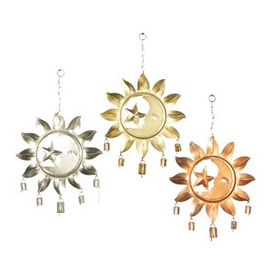 Set of 3 Iron Eclectic Sun and Star Windchime Gold/Bronze/Silver - Olivia & May: Indoor Decorative Bells, Made in India - 1 of 4
