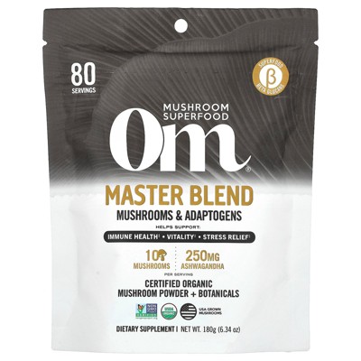 Om Mushrooms Master Blend, Certified Organic Mushroom Powder + Botanicals, 6.34 oz (180 g)