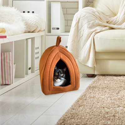 Pet Adobe Cozy Kitty Tent Igloo Plush Cat Bed - Brown