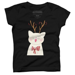 Girl's Design By Humans Christmas cat By Rasheb T-Shirt - 1 of 3
