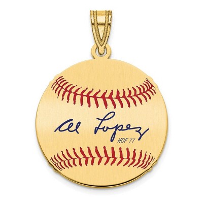 Black Bow Jewelry 14K Gold Plated Al Lopez Signature SM Enamel Baseball Pendant