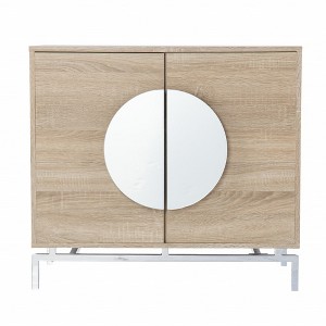 HomeRoots 32" Natural and Chrome Mirrored Circle Double Door Bar Cabinet - 1 of 4